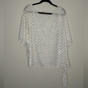 Michael Michael Kors Sheer Side Tie White Top with Gold Leaf Print Size 1X